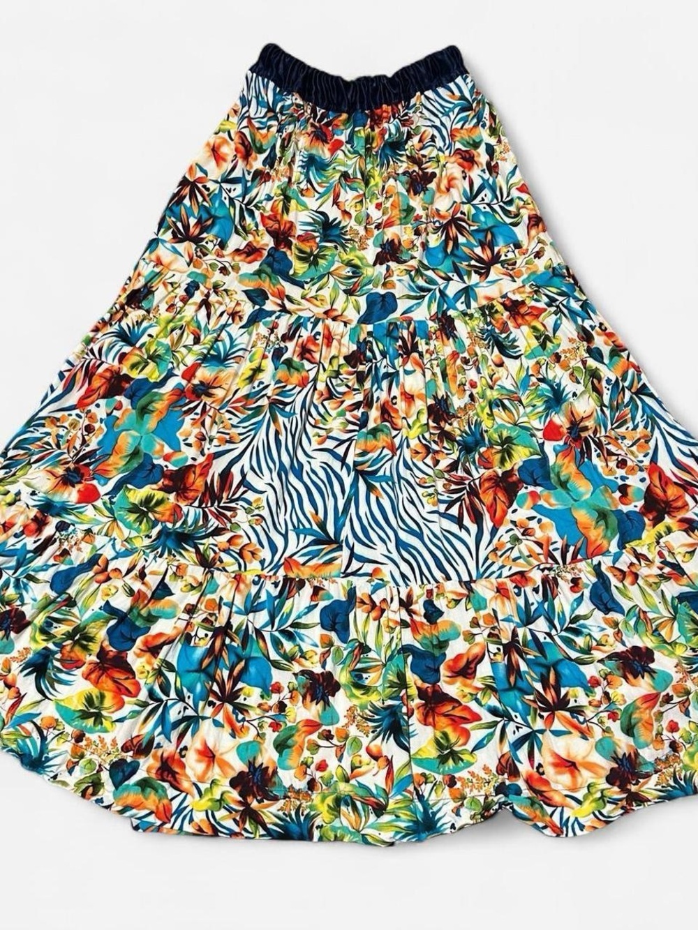 Tropical Floral Maxi Skirt - Blue/Green Multicolor